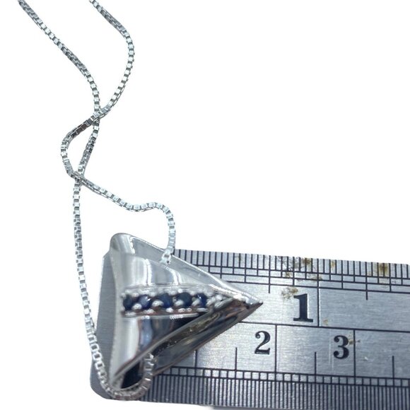 Sterling Silver Pave Sapphire Triangle Pendant Necklace Signed Gems Statement - Picture 11 of 13